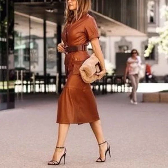 Zara Faux Leather Snap Front Dress Black - Picture 7 of 10